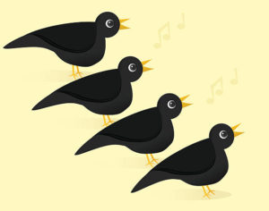 A vector illustration of four calling birds.